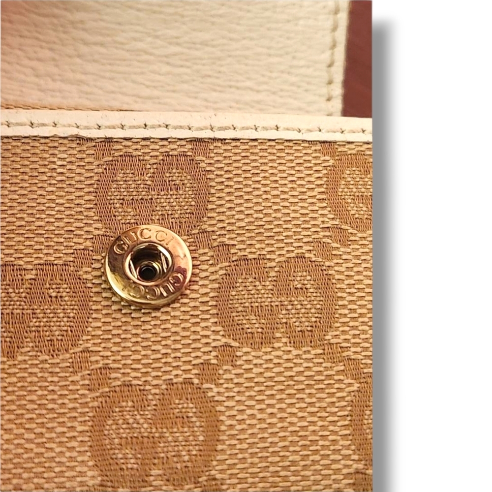 Gucci Signature GG Monogram Sherry Line Cream Red Pink Webbing 6 Key Card Holder - Picture 13 of 14